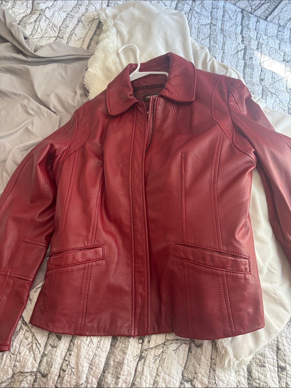 Danier Red Leather Jacket size small medium stylish edgy fall coat